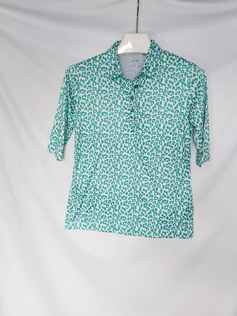 Women’s Teal Leopard Print Polo Sweater